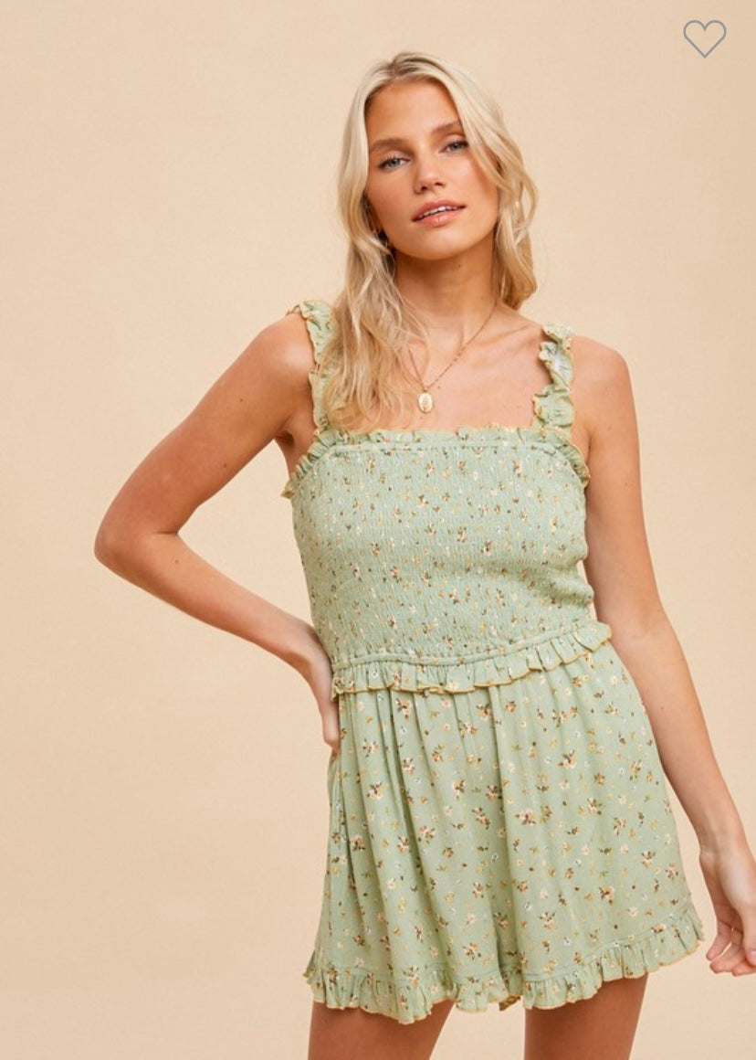 Smocked Chest Ruffle Sleeve Romper