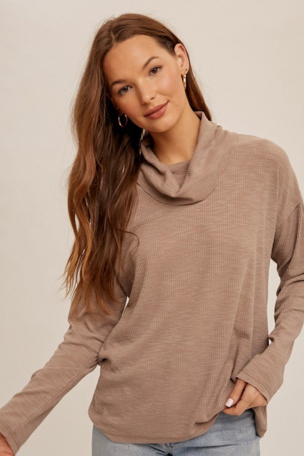 Cowl Neck Ribbed Pullover 2 Colors