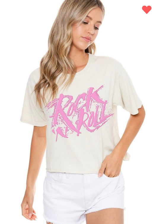 Puffy Letter Rock N Roll Cropped Tee