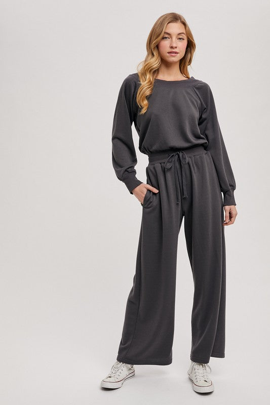 Wide Leg Off Shoulder Knit Jumpsuit