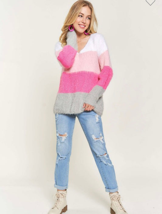 Colorblock Fuzzy Sweater Top