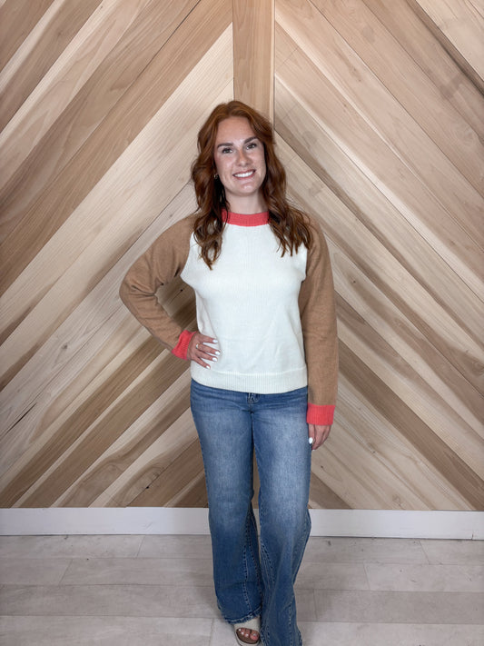 Ivory/Caramel Crewneck Sweater