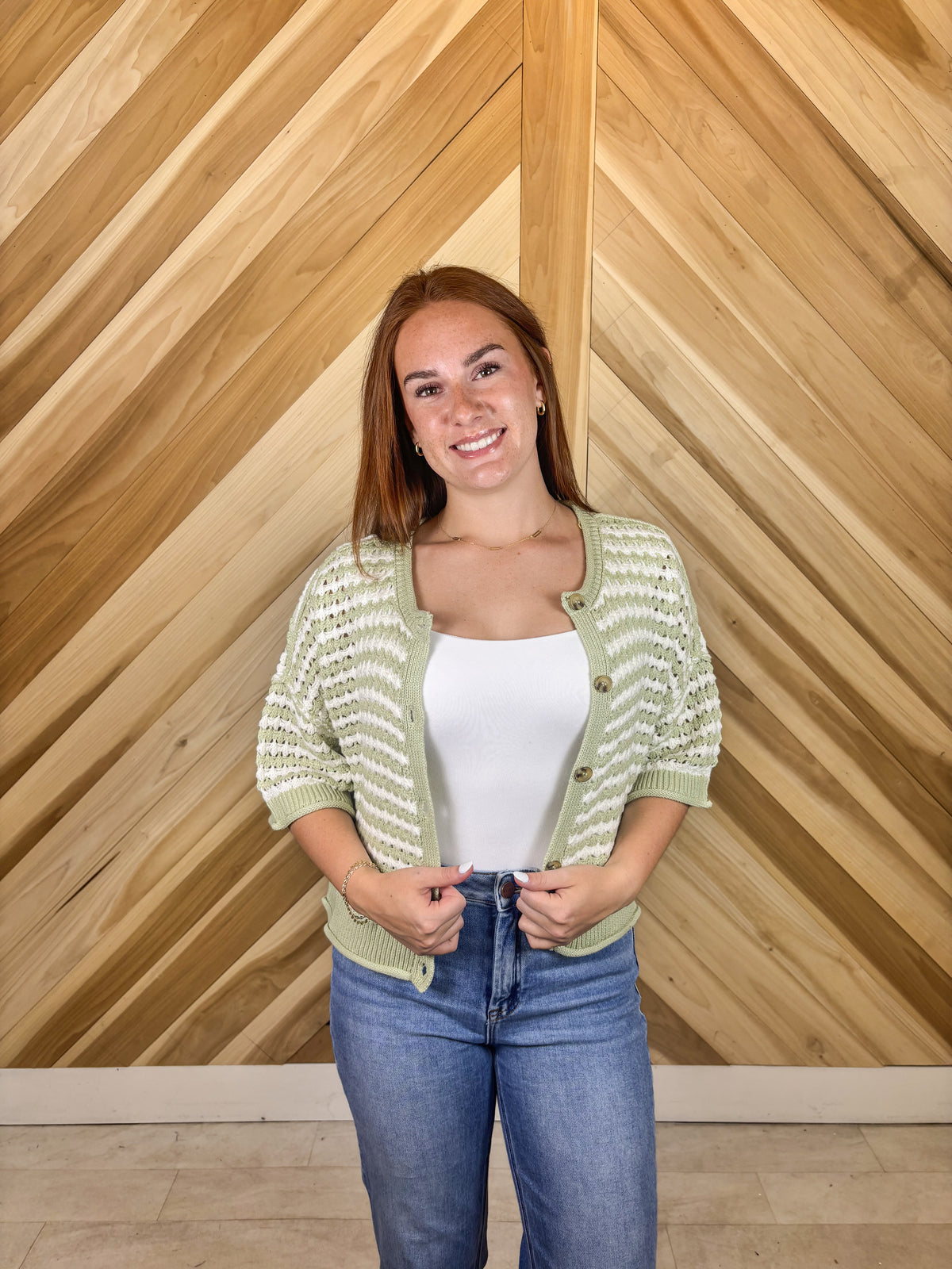 Stripe Short Sleeve Knit Cardigan