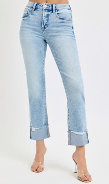 High Rise Crop Straight Cuffed