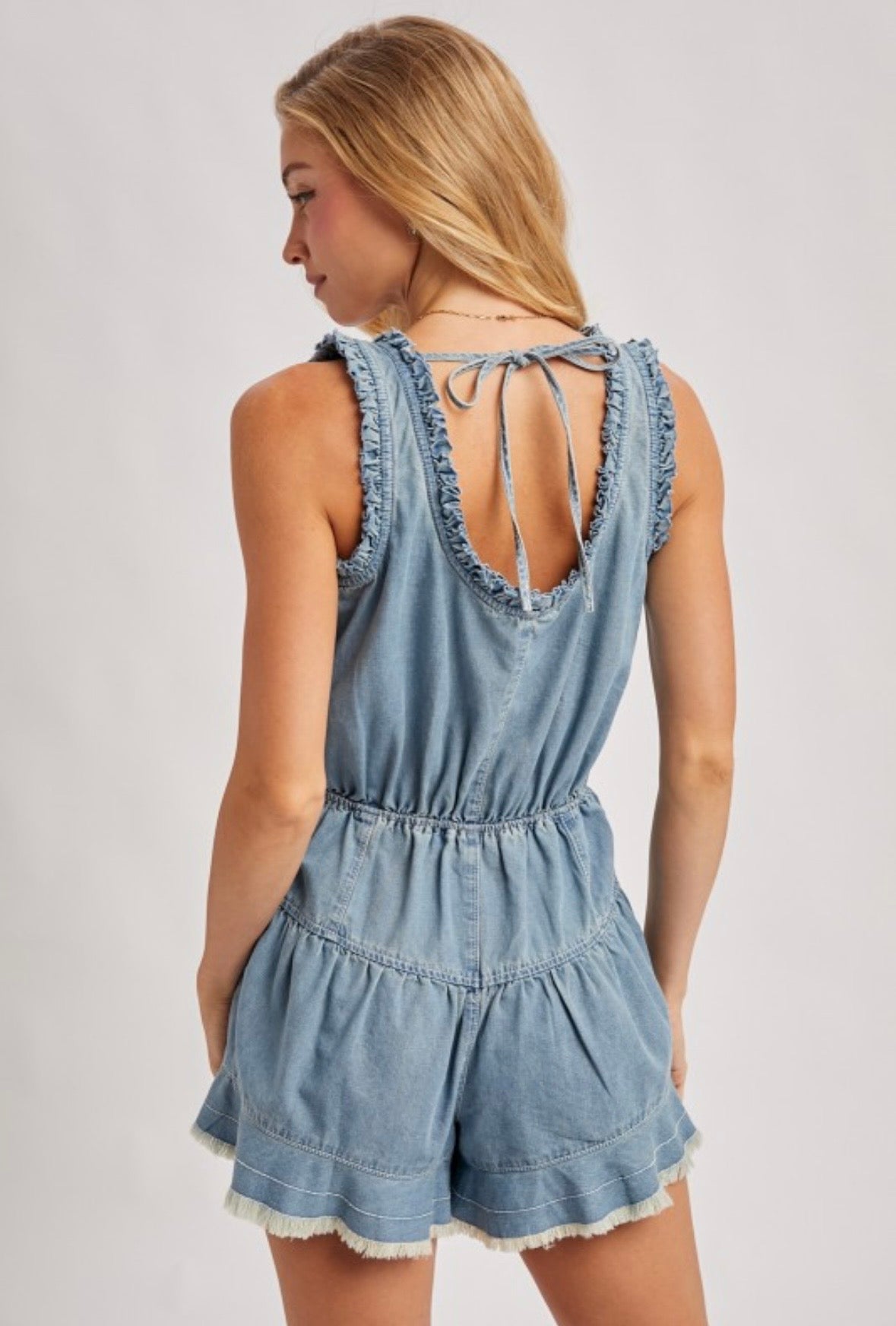 Scoop Neck Denim Romper