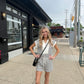 Stripe Zip-front Drawstring Knit Romper
