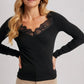 V-Neck Lace Trim Knit Top