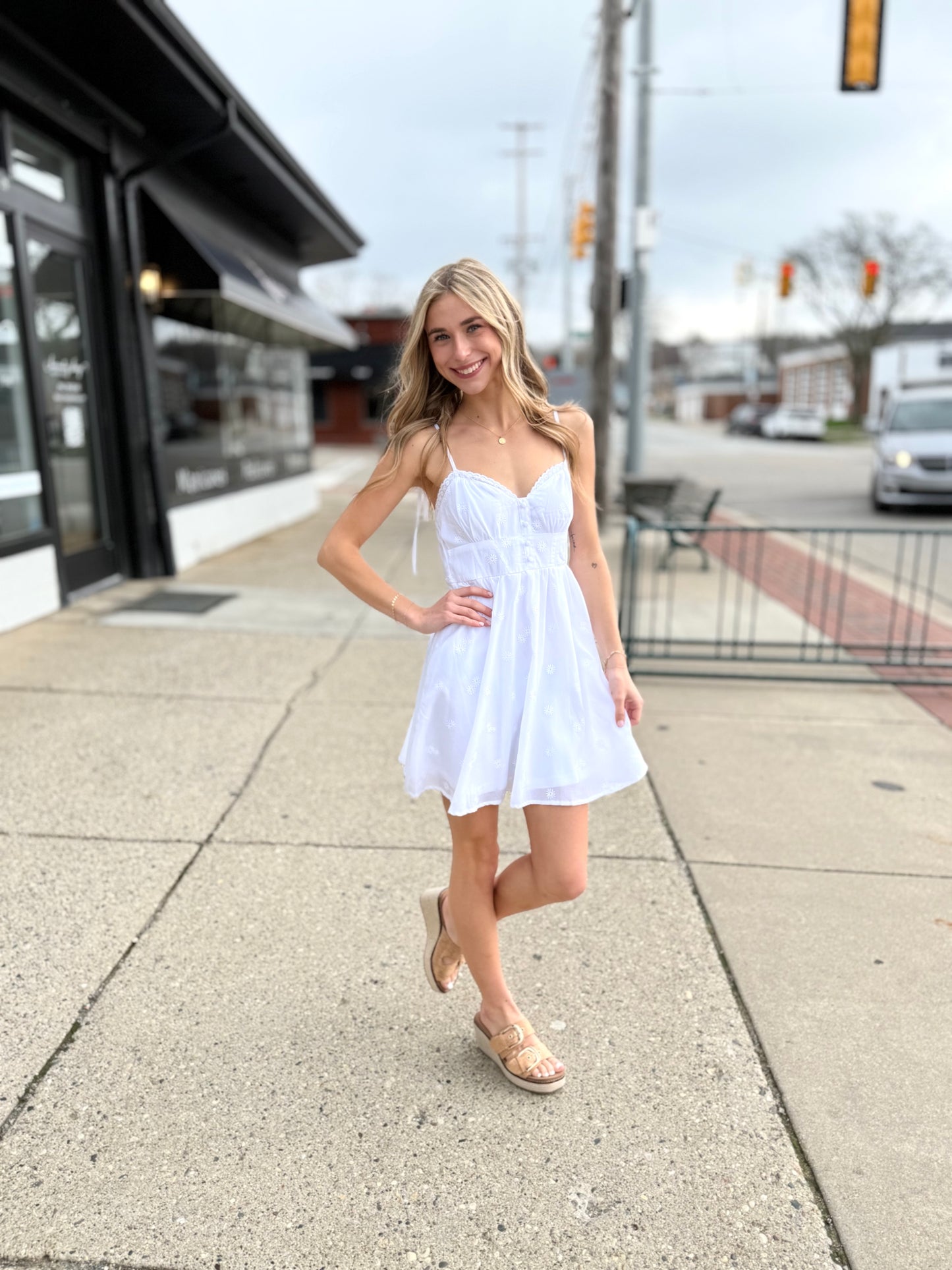 Floral Embroidery Mini Dress