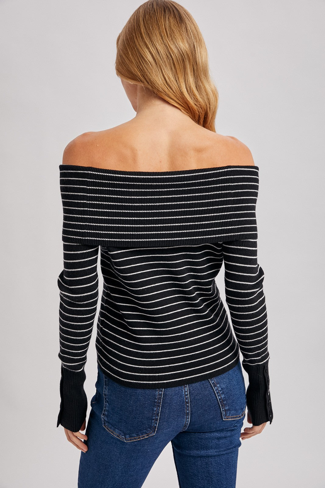 Striped Off The Shoulder Knit Top