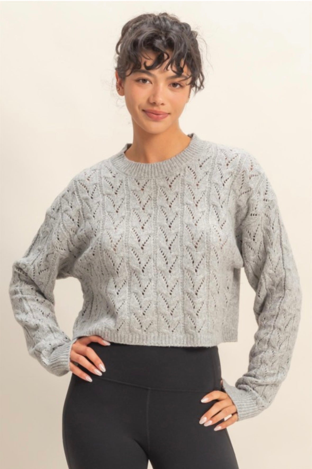 Cropped Cable Knit Sweater