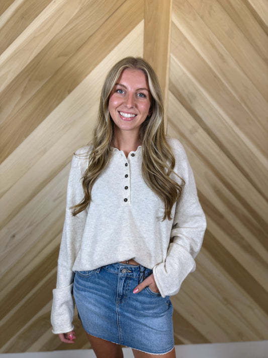 Relaxed Henley Pullover Sweater