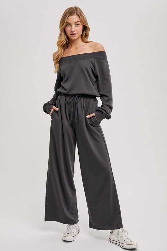 Wide Leg Off Shoulder Knit Jumpsuit