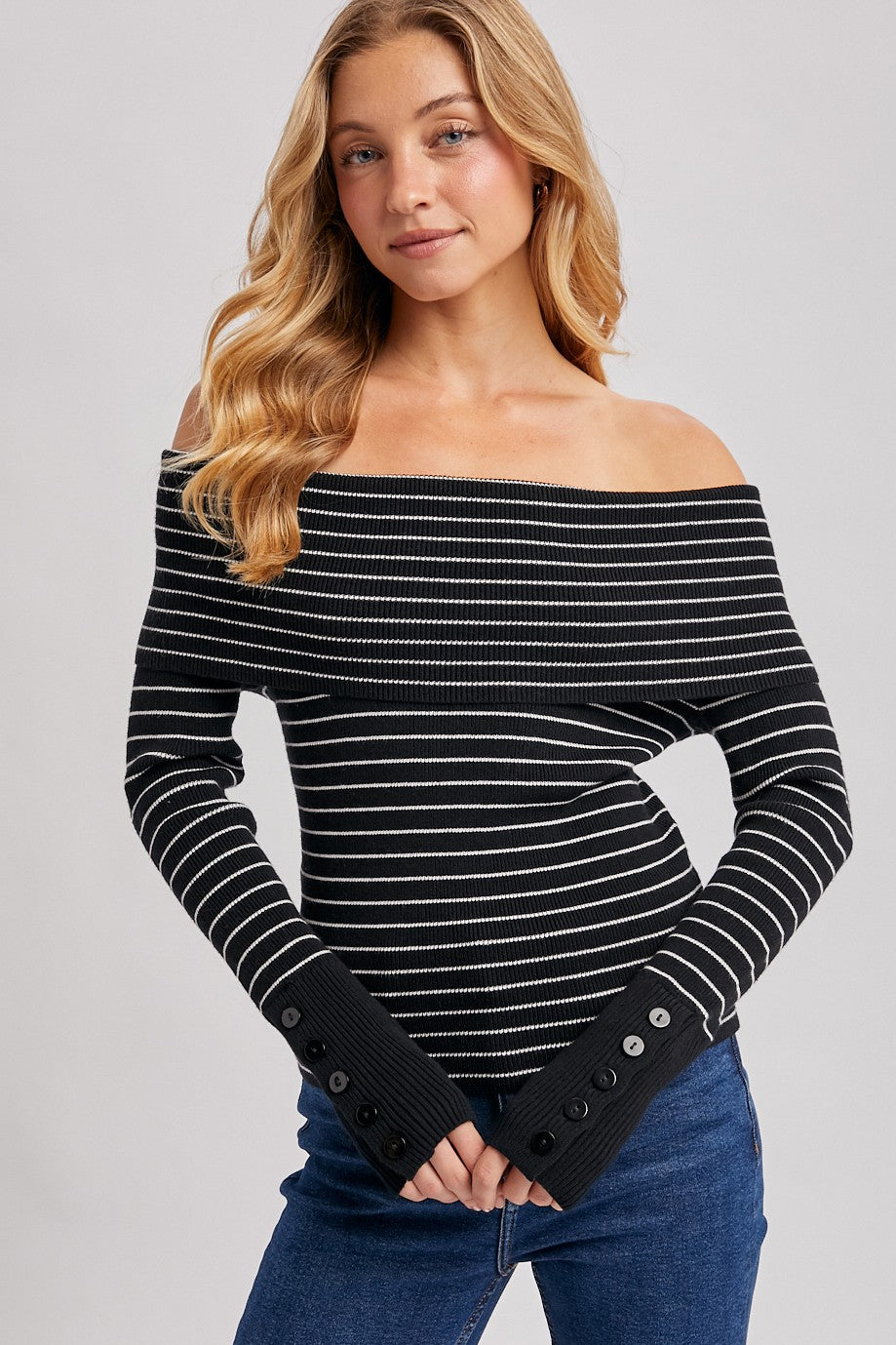 Striped Off The Shoulder Knit Top