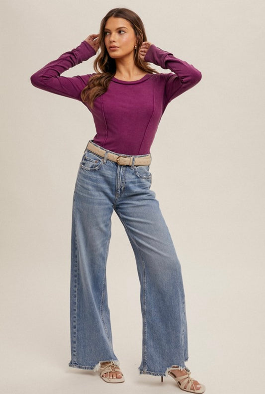 Wide Boat Neck Ribbed Top (2 Colors)