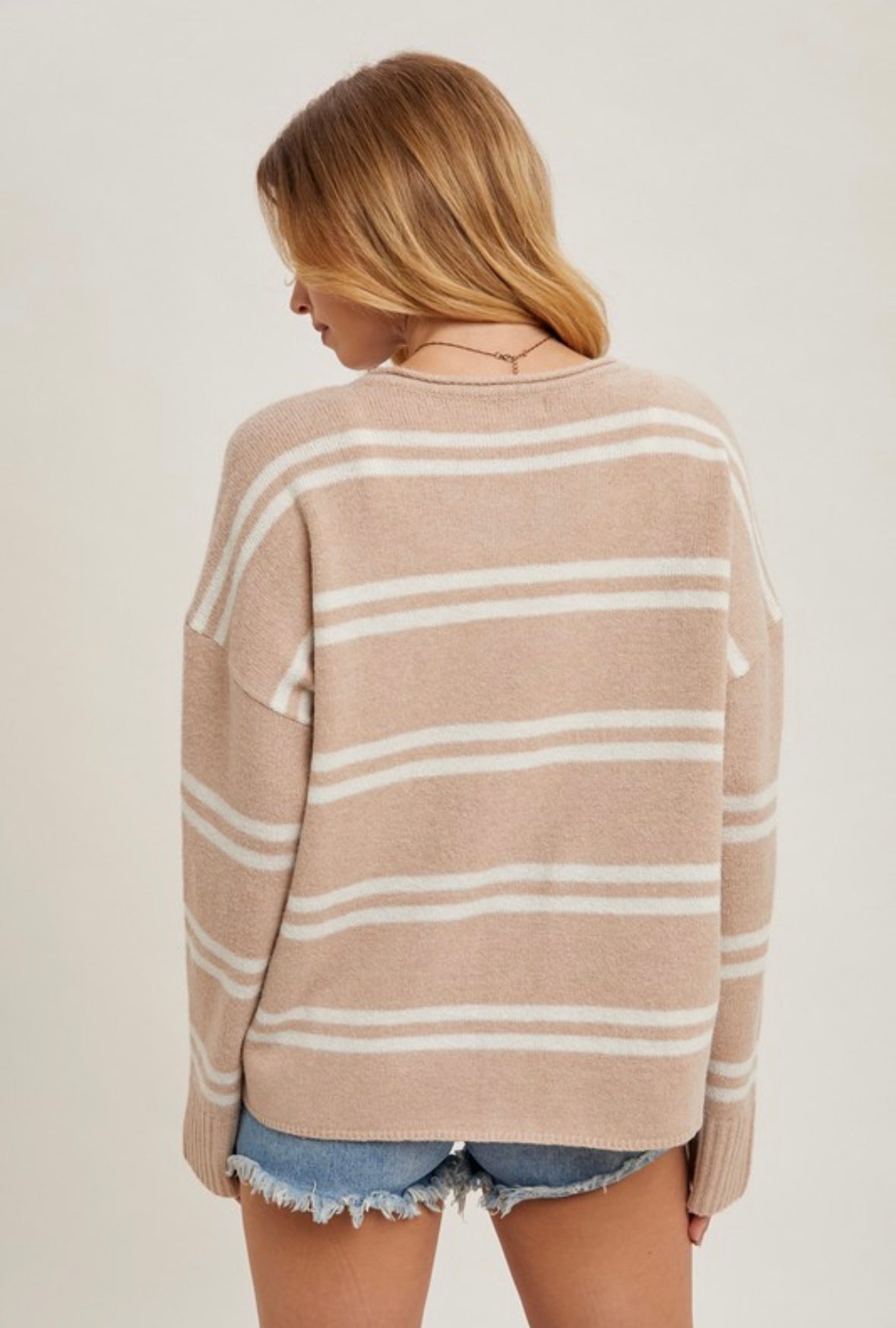 Notch-Neck Striped Sweater