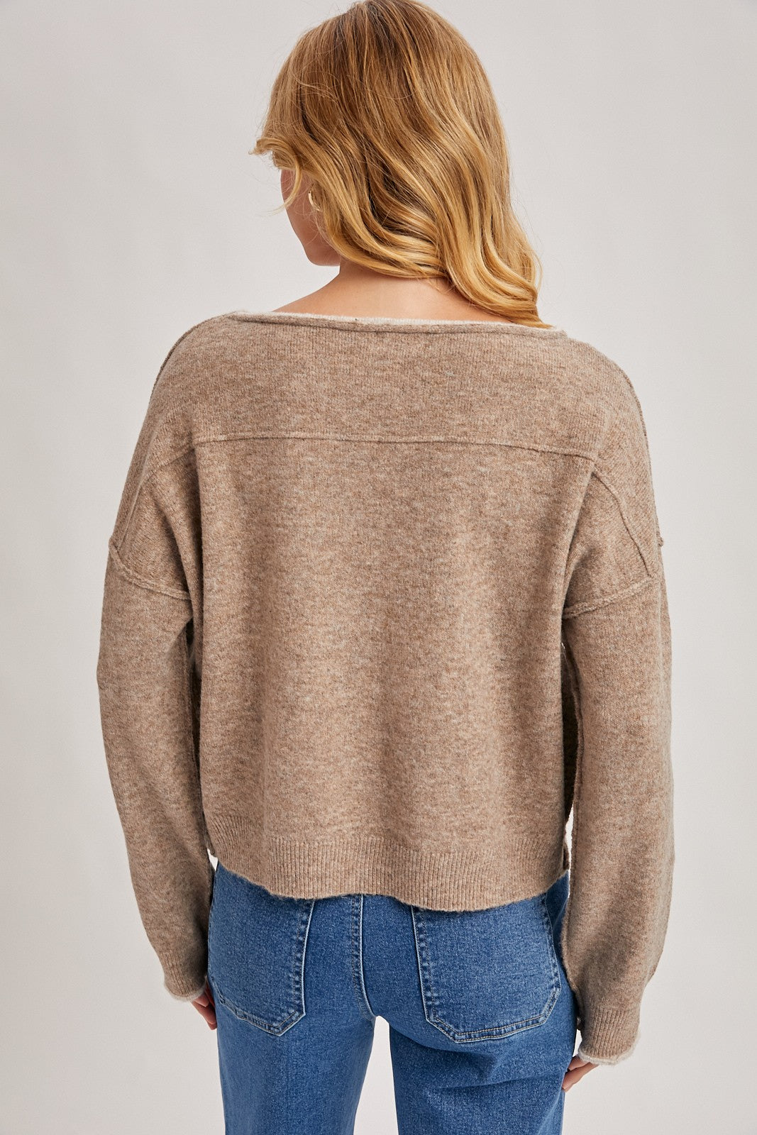 Boat Neck Rolled Trim Knit Sweater