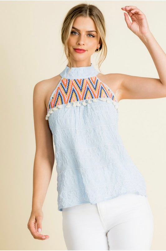 Embroidered Halter Neck Top