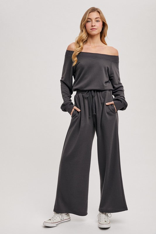 Wide Leg Off Shoulder Knit Jumpsuit