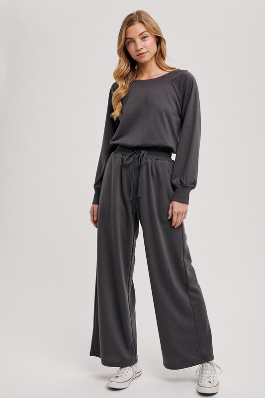 Wide Leg Off Shoulder Knit Jumpsuit