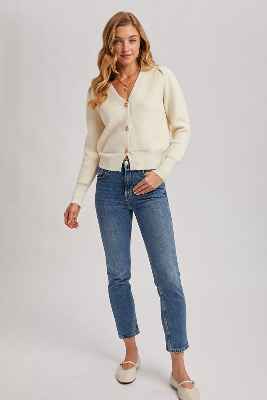 Botton Down V-Neck Cardigan