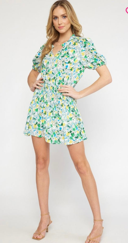 Yellow and Green Floral Dress