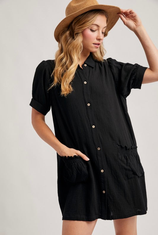 Ruffled Pocket Shirt Dress