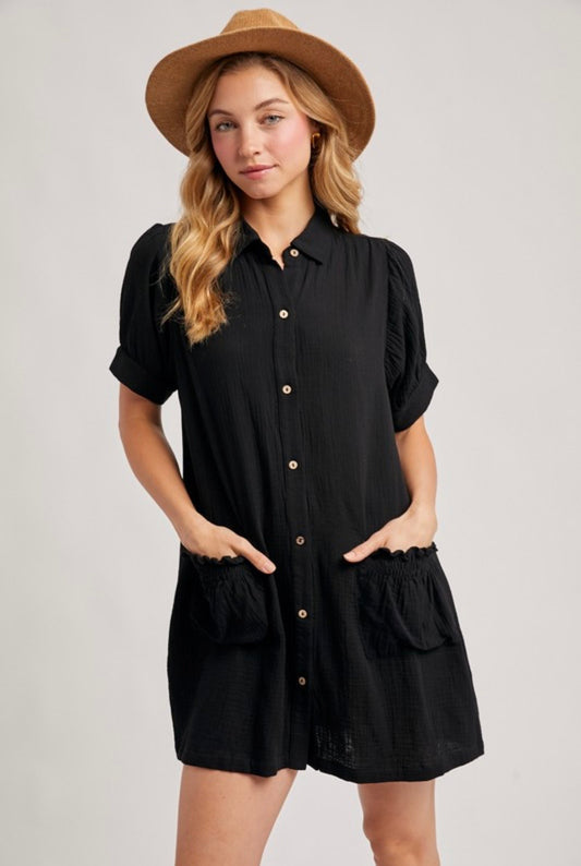 Ruffled Pocket Shirt Dress