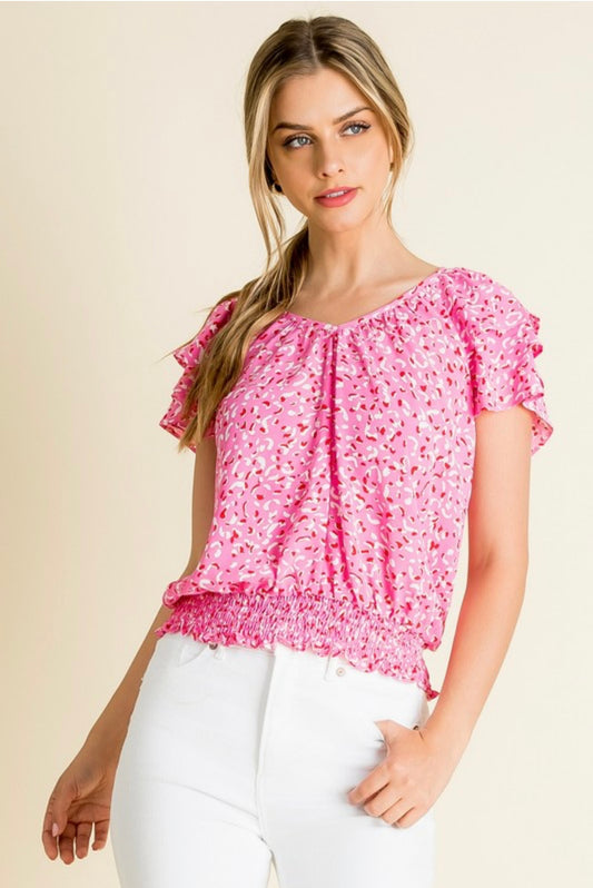 Cheetah Print Flutter Sleeve Top