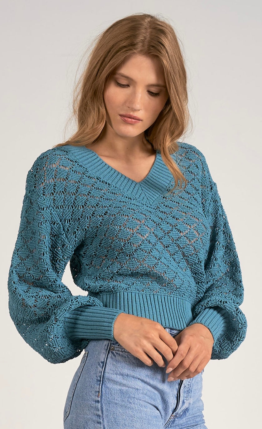 Open Knit V-Neck Sweater
