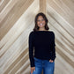 Black Long Sleeve Wide Neck Slit Side
