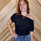 Black One Shoulder Ruched Top