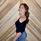 Black One Shoulder Ruched Top