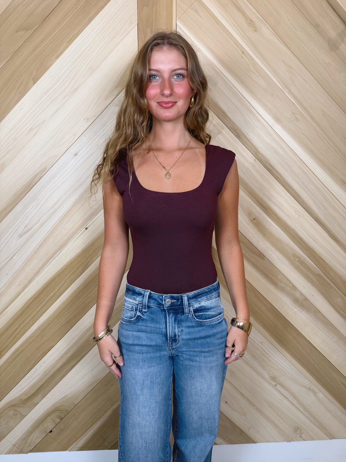 Burgundy Scoop Neck Bodysuit