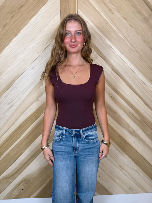 Burgundy Scoop Neck Bodysuit