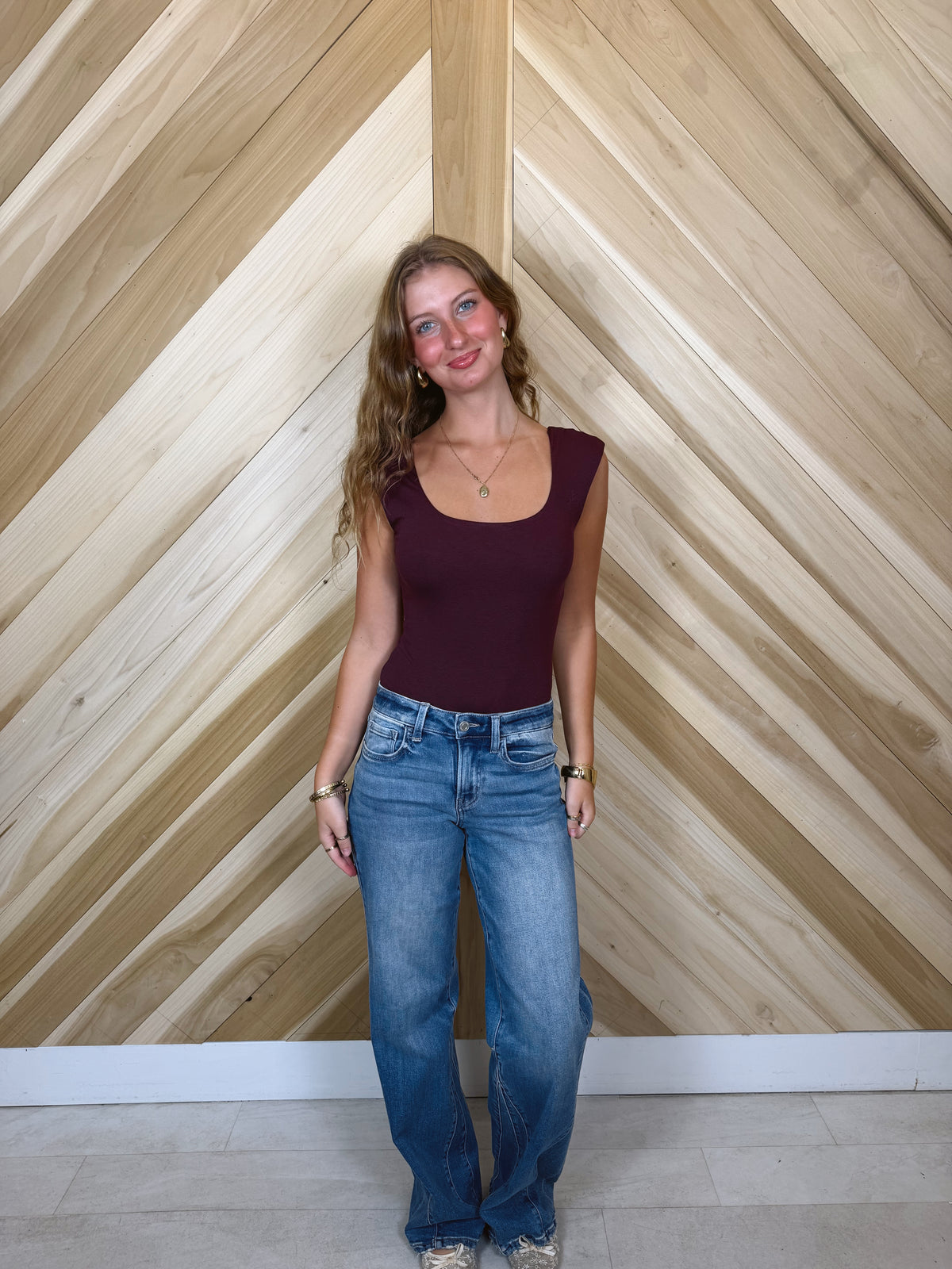Burgundy Scoop Neck Bodysuit