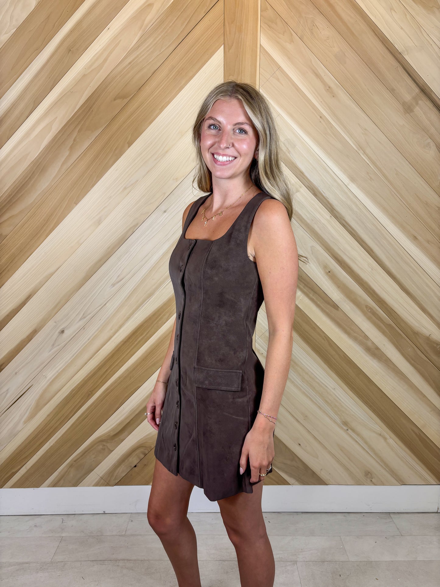 Button Down Suede Mini Dress