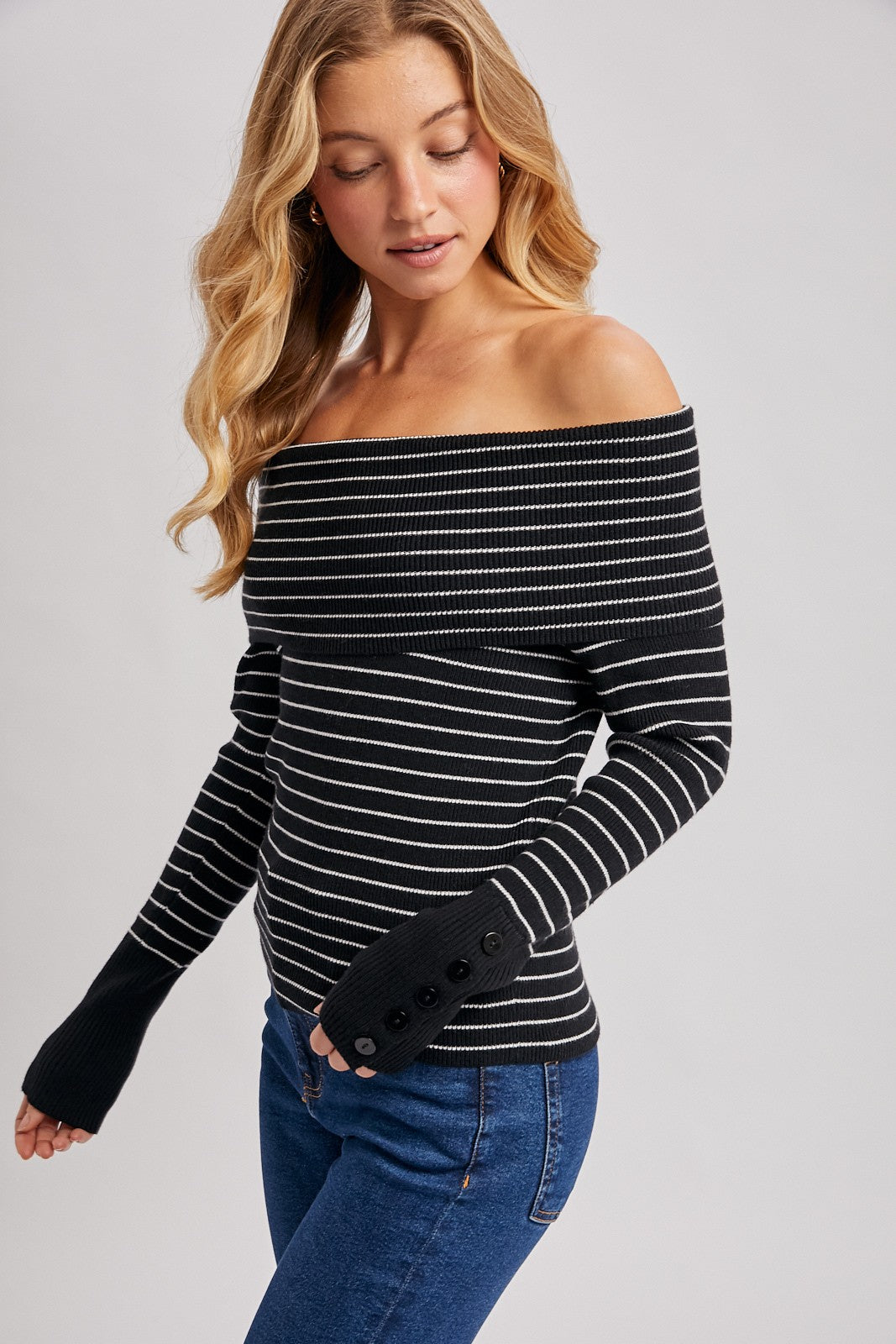 Striped Off The Shoulder Knit Top