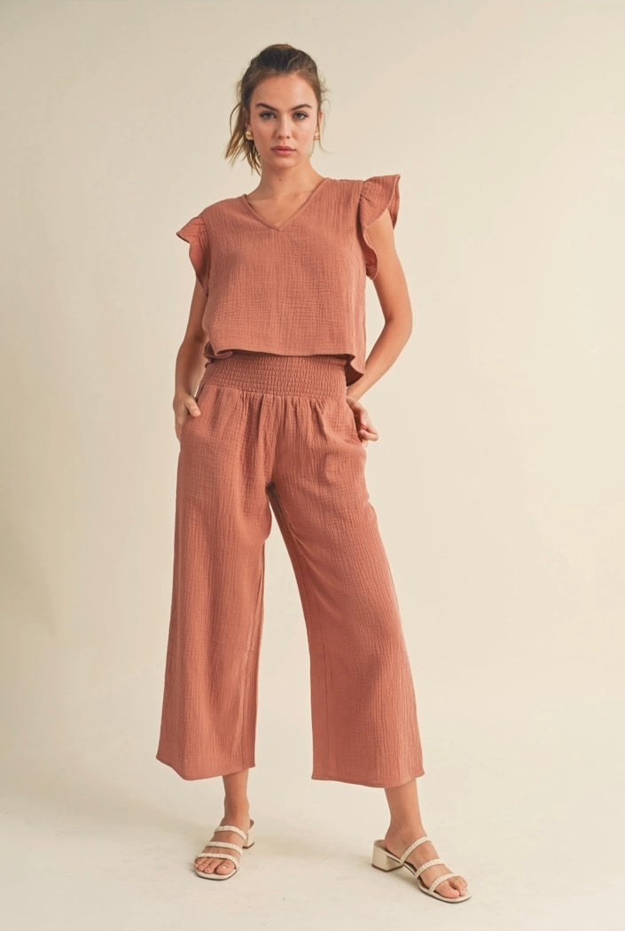 Ruffle Top and Smocked Pants (2 Piece Set)