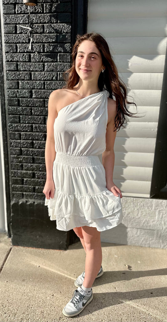 One Shoulder White Dress