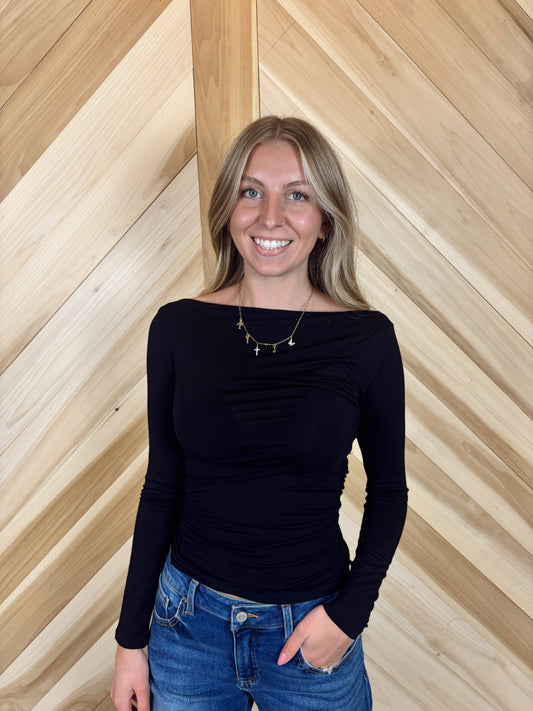 Black Long Sleeve Off the Shoulder