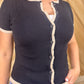 Contrast Lettuce Trim Short Sleeve Sweater