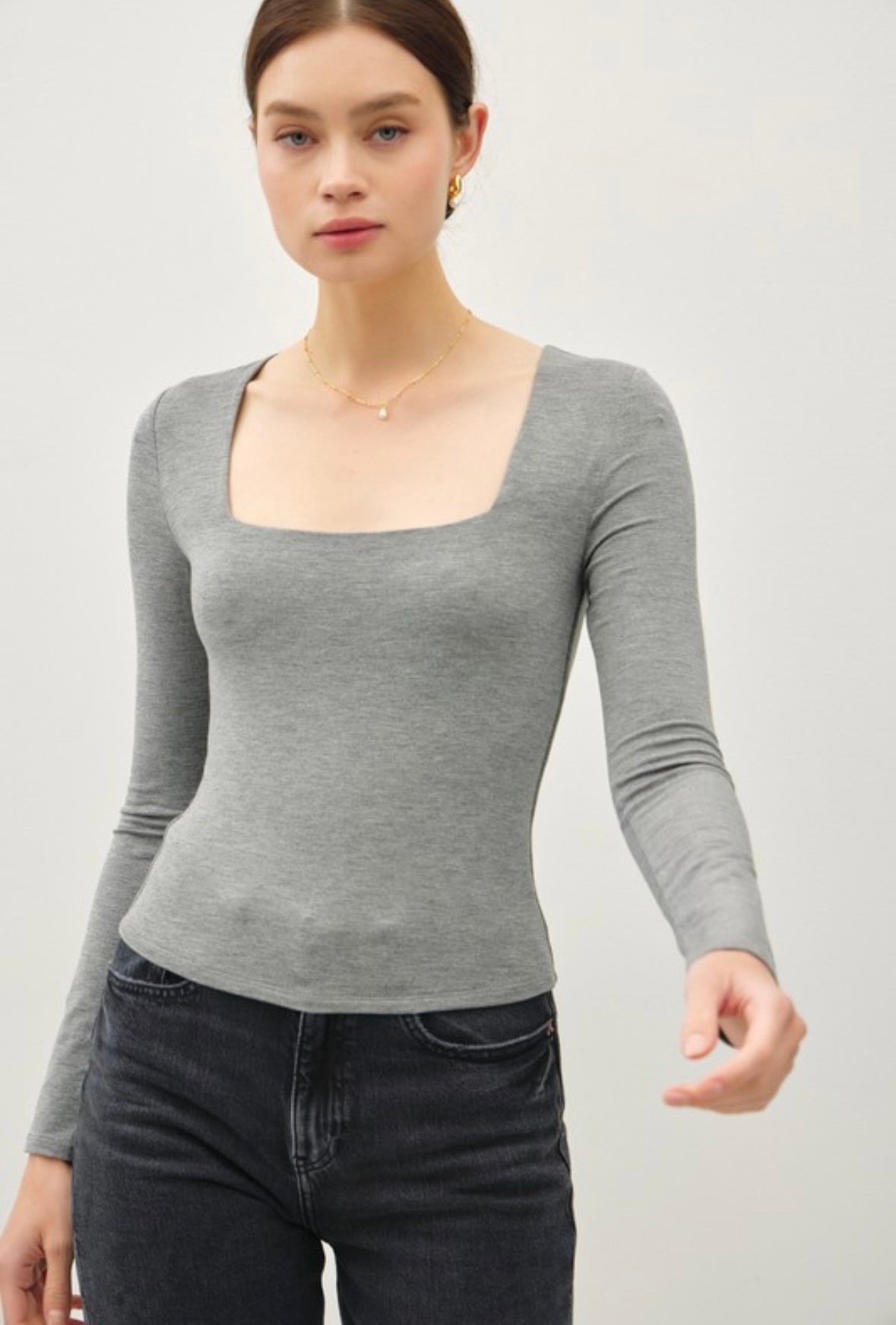 Square Neck Long Sleeve Top (3 Colors)