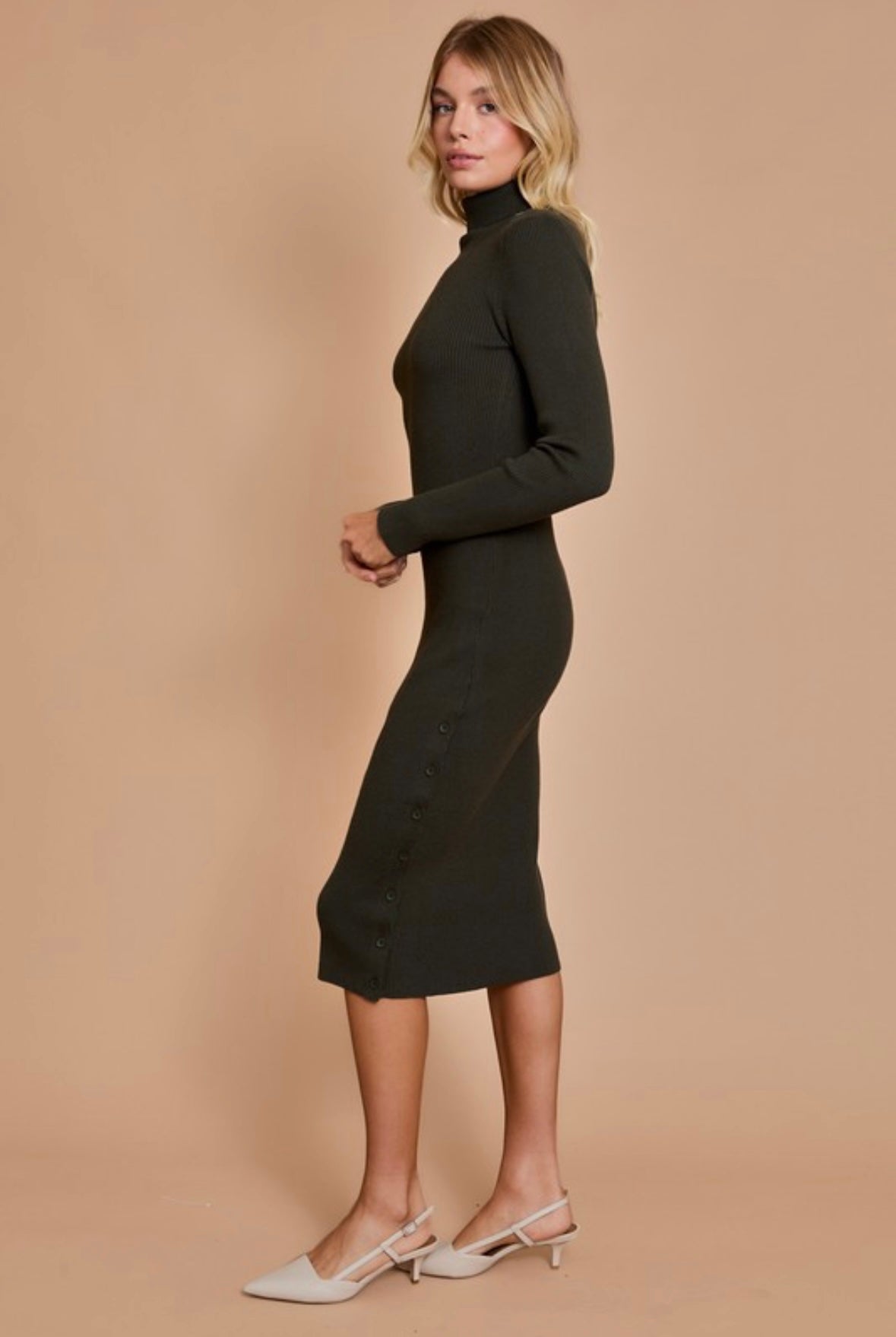 Long Sleeve Turtleneck Midi Dress