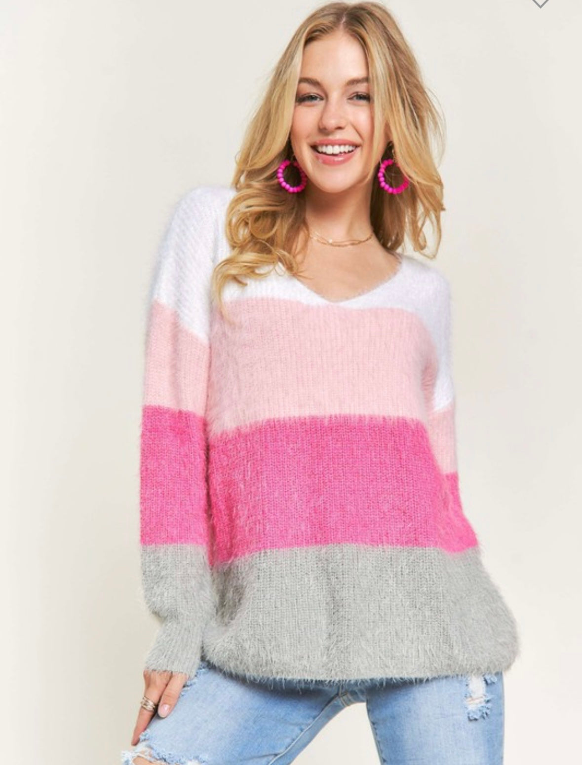 Colorblock Fuzzy Sweater Top