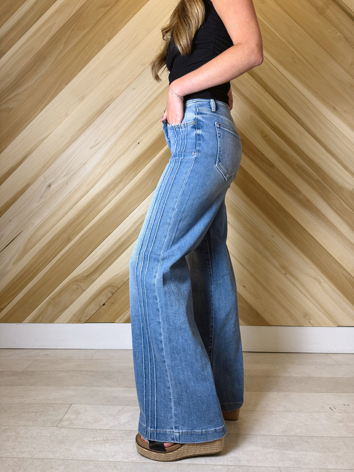 Dark Wash Pintuck Flare