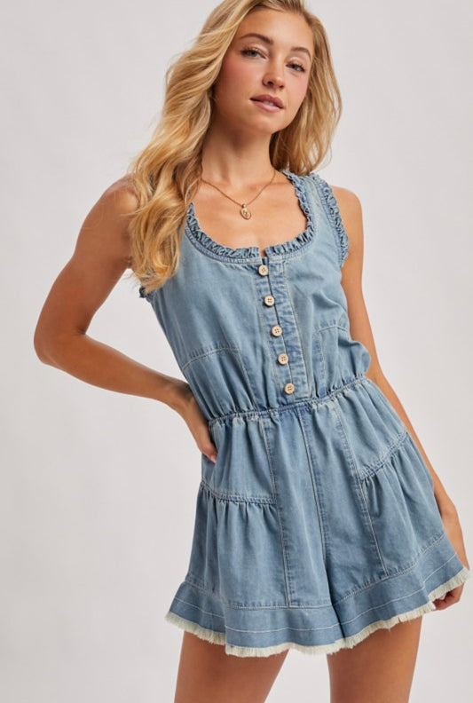 Scoop Neck Denim Romper
