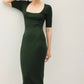 Square Neck Body Con Sweater Dress (2 Colors)