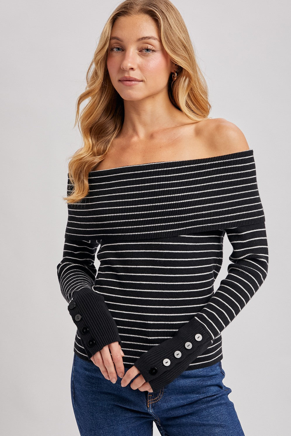 Striped Off The Shoulder Knit Top