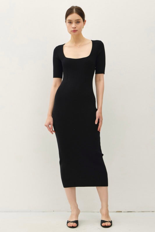 Square Neck Body Con Sweater Dress (2 Colors)