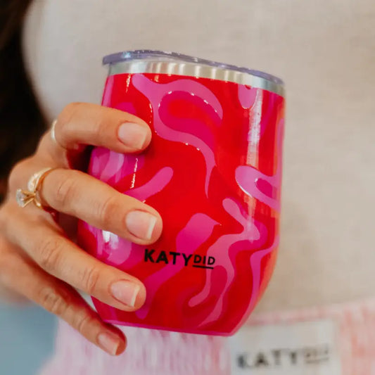 Hot Pink Retro Swirl Wine Tumbler